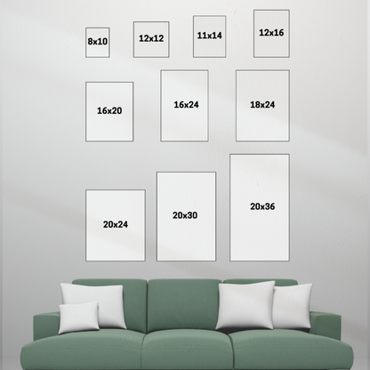 Canvas sizes displayed on a wal